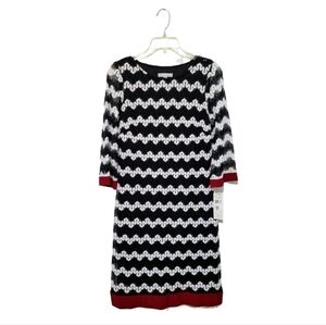 NWT Sandra Darren / Studio 1 3/4 Sleeve Chevron Knit Shift Dress, Size 8P Preppy